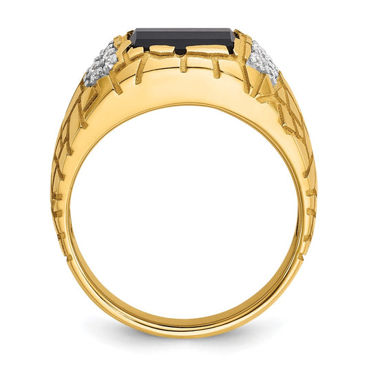 IBGoodman Men's Polished and Nugget Textured Onyx and 1/4 Carat AA Quality Diamond Ring - WBC