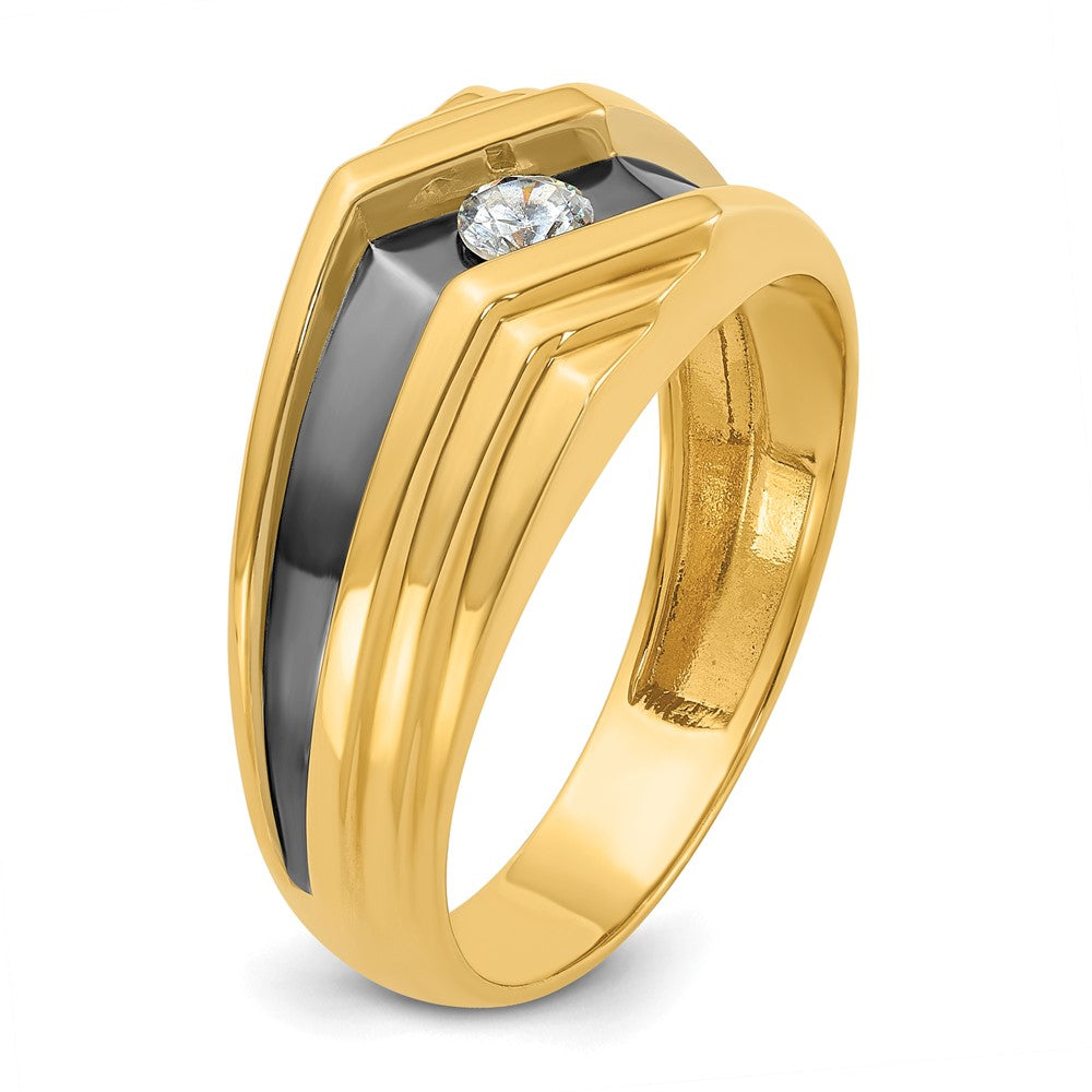 IBGoodman with Black Rhodium Men's Polished and Grooved 1/6 Carat AA Quality Diamond Ring - WBC