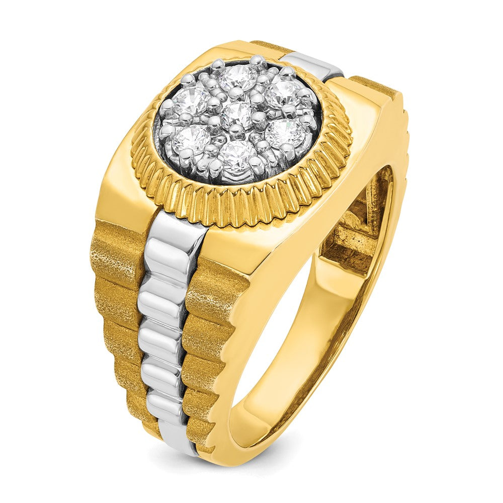 IBGoodman Two-tone Men's Polished Satin and Textured 1/2 Carat AA Quality Diamond Cluster Ring - WBC