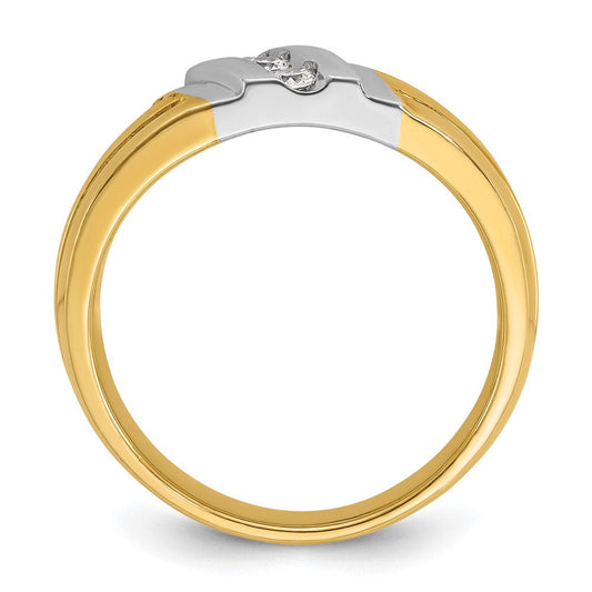 IB Goodman Men's 14K Two-Tone Gold Downhill Polished & Grooved 3-Stone 1/5 ct AA Diamond Ring