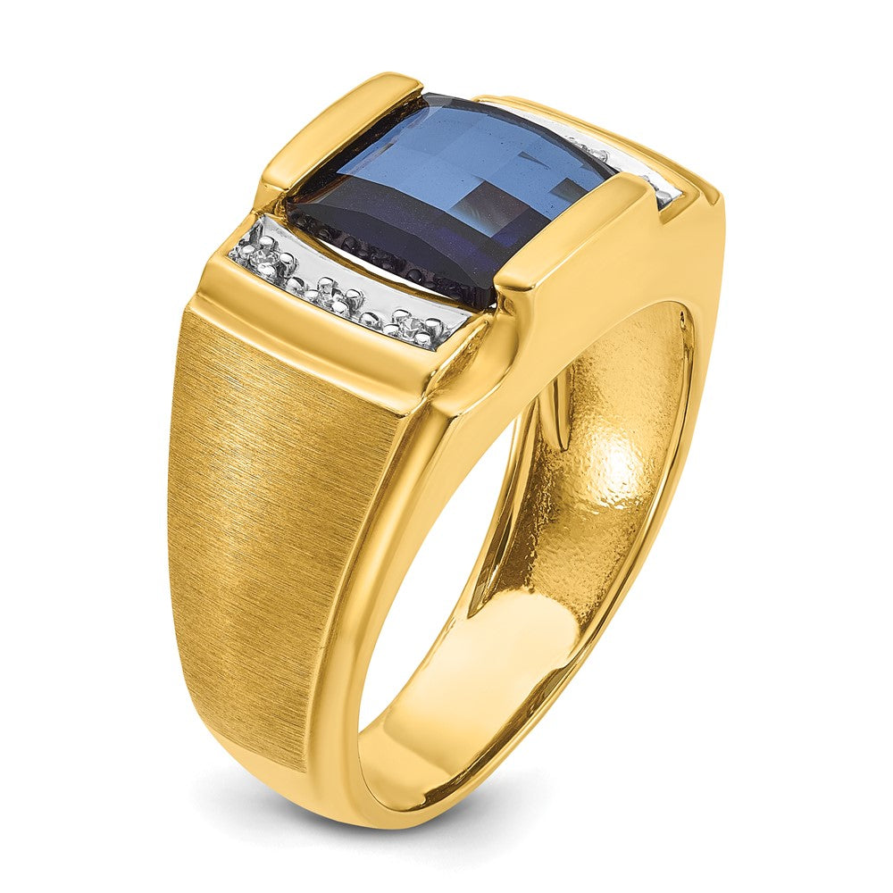 IB Goodman Mens Barrel Lab Created Sapphire and 1/20 carat Diamond Complete Ring - WBC
