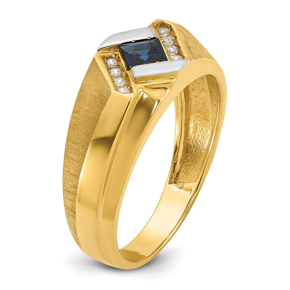IB Goodman Mens Square Lab Created Sapphire and 1/15 carat Diamond Satin Complete Ring - WBC