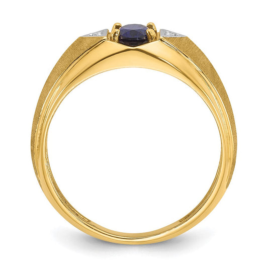 IB Goodman Men's 14K Gold Oval Lab Created Sapphire & Diamond Satin Ring