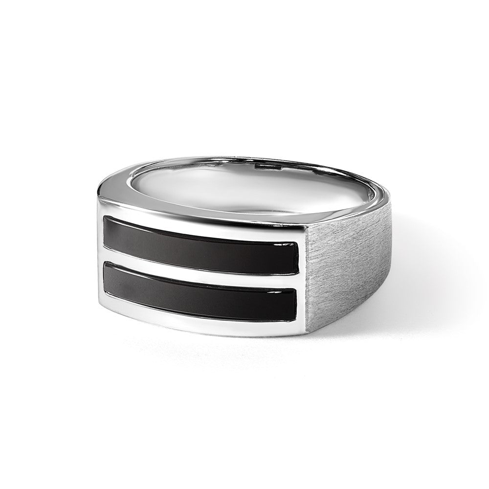 IB Goodman Mens Polished and Satin 2-Row Onyx Ring - WBC