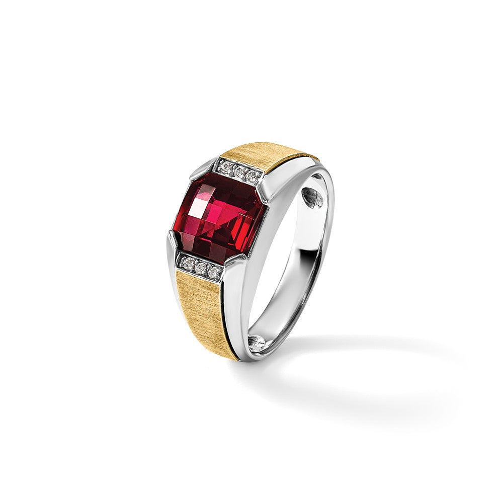 IBGoodman Two-tone Men's Polished and Satin Lab Created Garnet and AA Quality Diamond Ring - WBC
