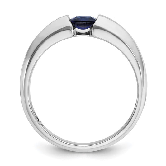 IB Goodman Mens Polished Square Lab Created Sapphire and 1/5 Carat AA Quality Diamond Ring - WBC