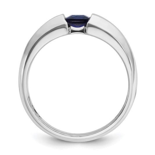 IB Goodman Men's Bluebonnet 14K White Gold Square Lab Created Sapphire & 1/5 ct AA Diamond Ring