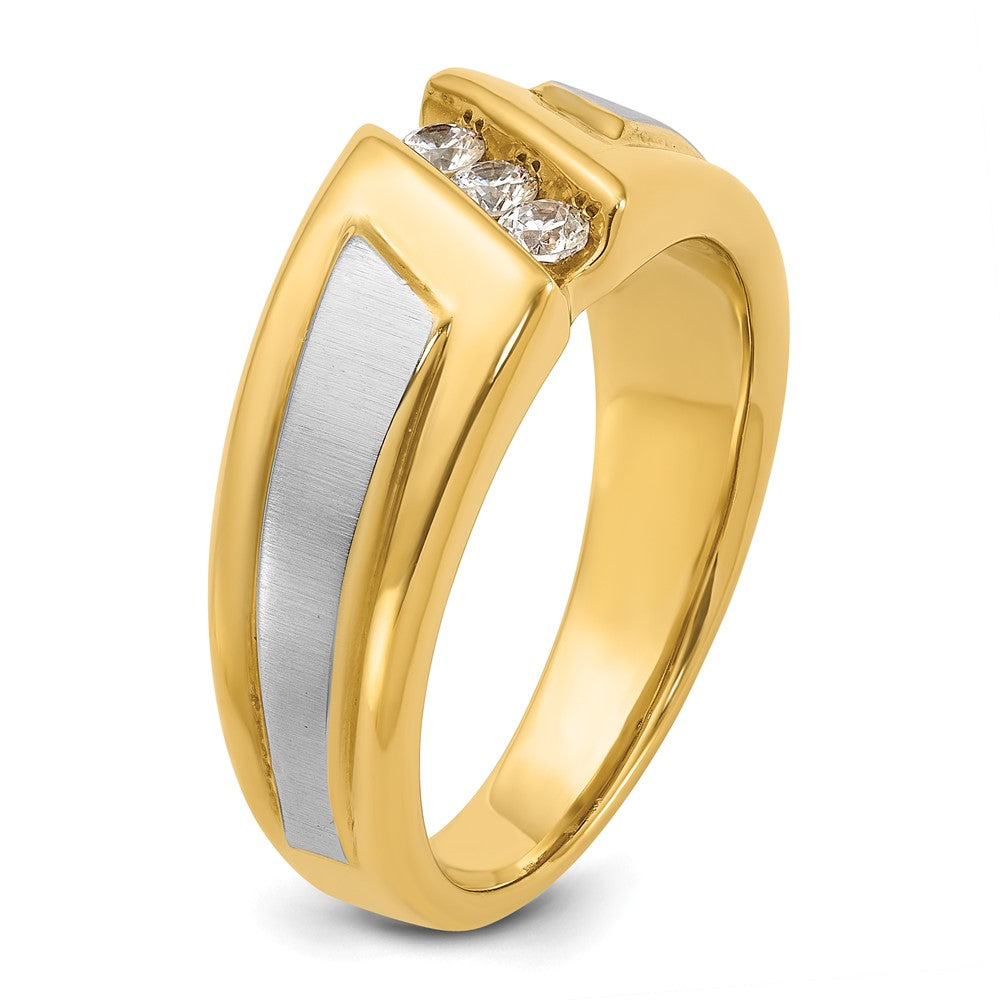 IBGoodman Two-tone Men's Polished and Satin 3-Stone 1/4 Carat AA Quality Diamond Ring - WBC