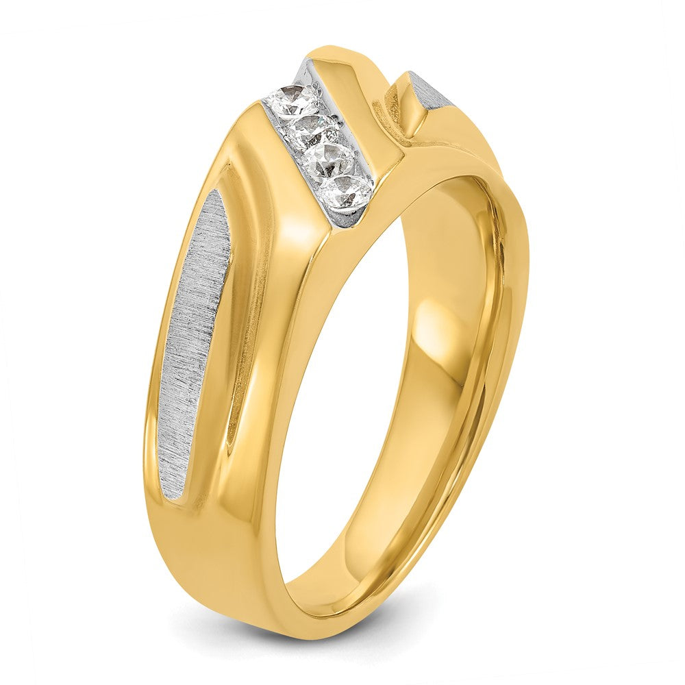 IBGoodman Two-tone Men's Polished Satin and Grooved 4-Stone 1/4 Carat AA Quality Diamond Ring - WBC