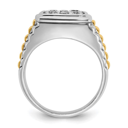 IB Goodman Men's 14K Two-Tone Gold Polished & Textured 1 ct AA Diamond Cluster Ring