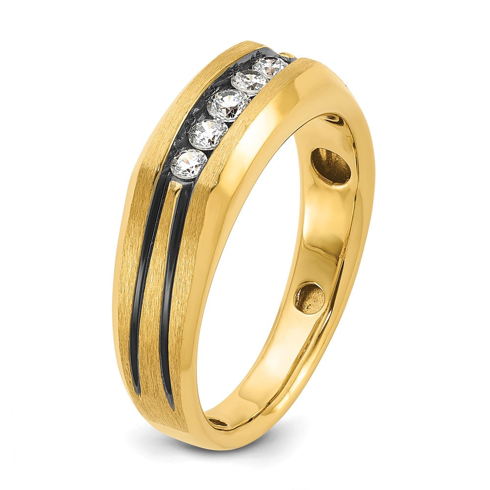 IBGoodman with Black Rhodium Men's Polished Satin and Grooved 1/4 Carat AA Quality Diamond 5-Stone Ring - WBC