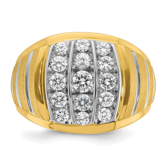 IB Goodman Men's 14K Two-Tone Gold Polished Satin & Grooved 1 ct AA Diamond Ring