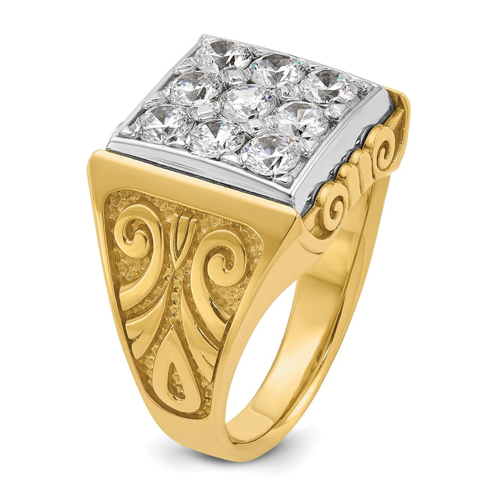 IBGoodman Two-tone Men's Polished and Textured Scroll Design 2 Carat AA Quality Diamond Square Cluster Ring - WBC