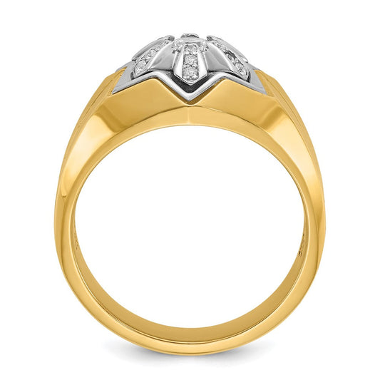 IB Goodman Men's 14K Two-Tone Gold Polished & Grooved 3/8 ct AA Diamond Star Ring