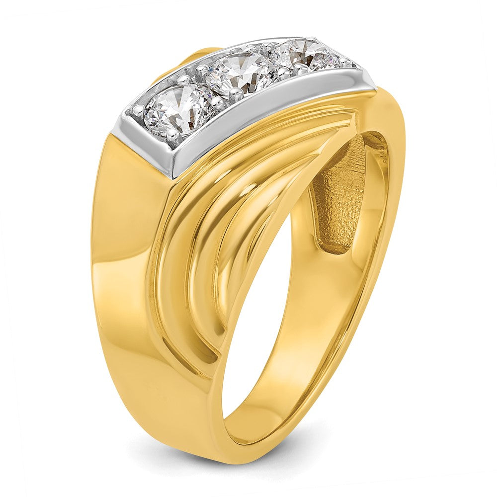 IBGoodman with Rhodium Men's Polished and Grooved 3-Stone 1 Carat AA Quality Diamond Ring - WBC