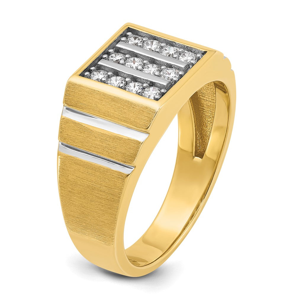 IBGoodman with Rhodium Men's Polished Satin and Grooved 3-Row 1/3 Carat AA Quality Diamond Ring - WBC