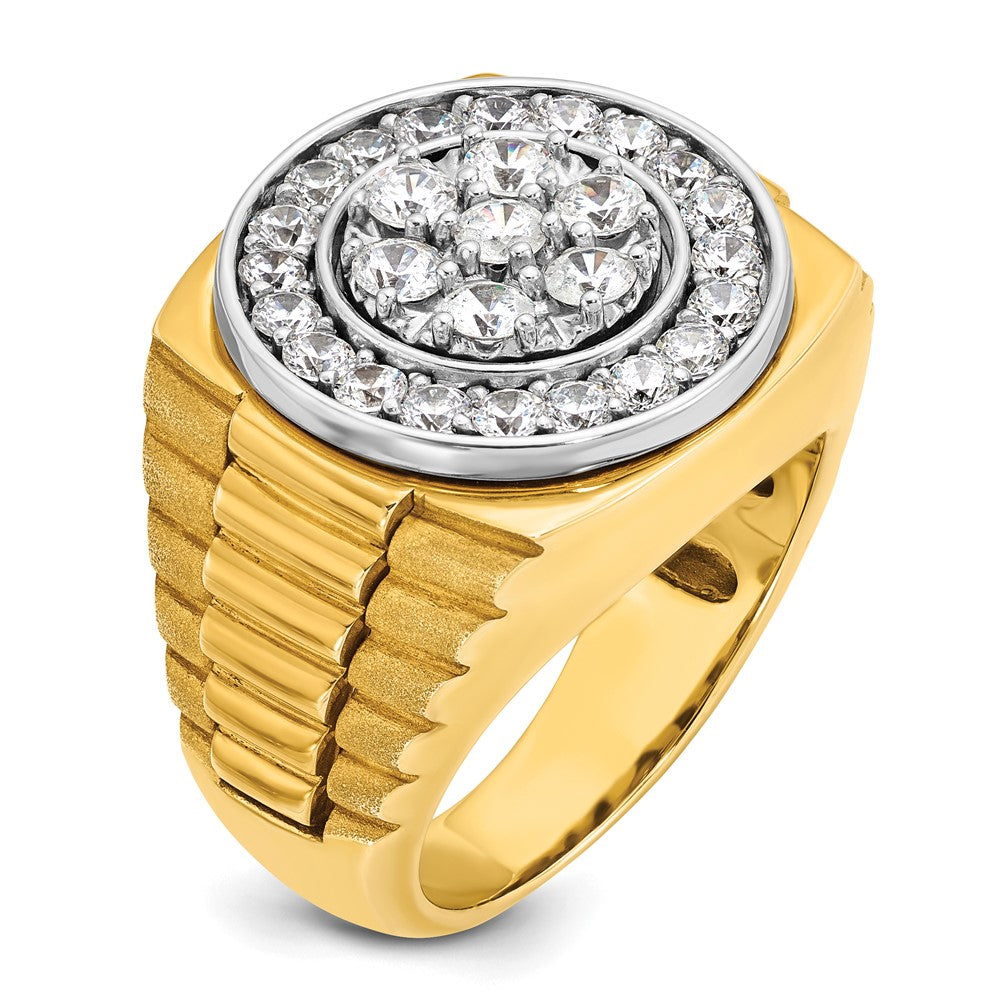 IB Goodman Two-tone Mens Polished Satin and Ribbed 2 Carat AA Diamond Round Cluster Halo Ring - WBC