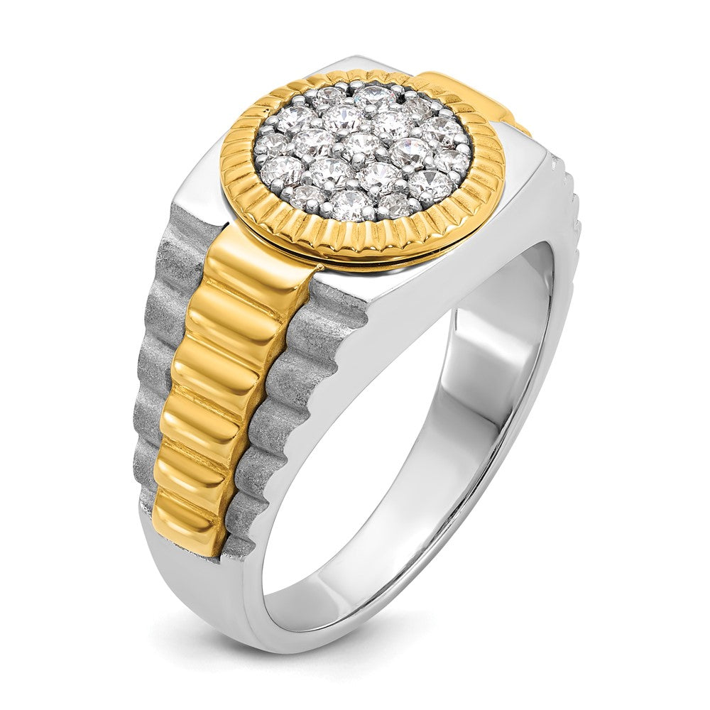 IBGoodman Two-tone Men's Polished Satin and Ribbed 1/2 Carat AA Quality Diamond Round Cluster Ring - WBC