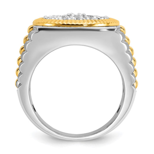IBGoodman Two-tone Men's Polished Satin and Ribbed 2 1/8 Carat AA Quality Diamond Round Cluster Ring - WBC