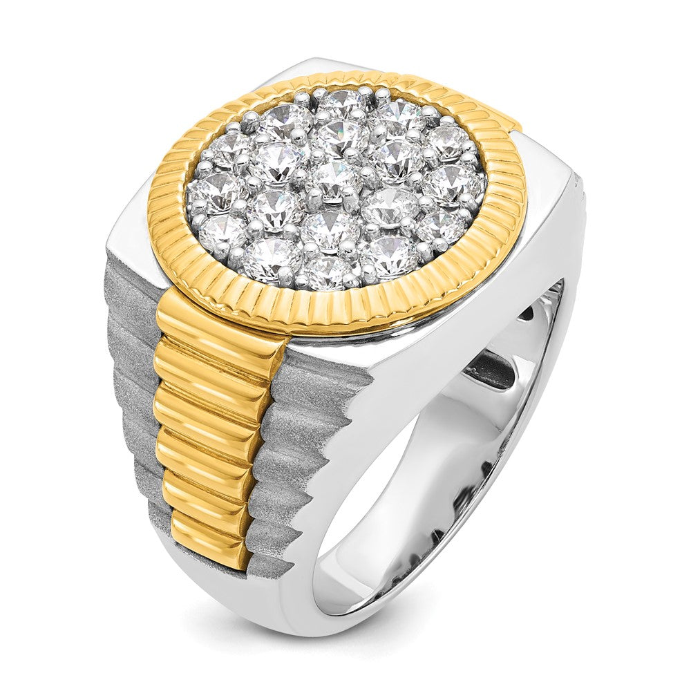 IBGoodman Two-tone Men's Polished Satin and Ribbed 2 1/8 Carat AA Quality Diamond Round Cluster Ring - WBC