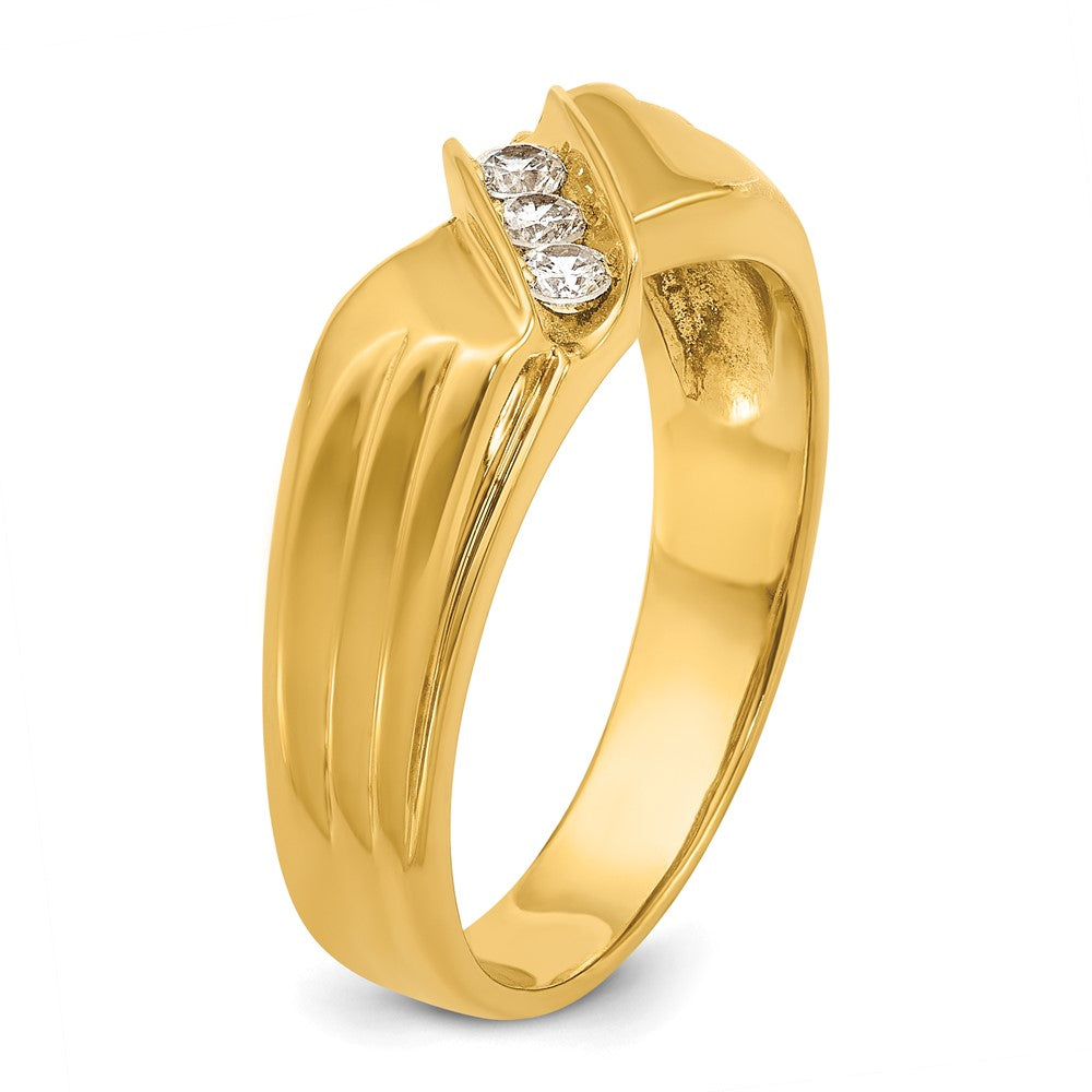 IBGoodman Men's Polished and Grooved 3-Stone 1/5 Carat AA Quality Diamond Ring - WBC