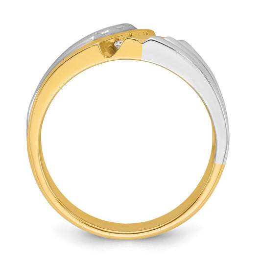 IBGoodman Two-tone Men's Polished and Grooved 3-Stone 1/6 Carat AA Quality Diamond Ring - WBC