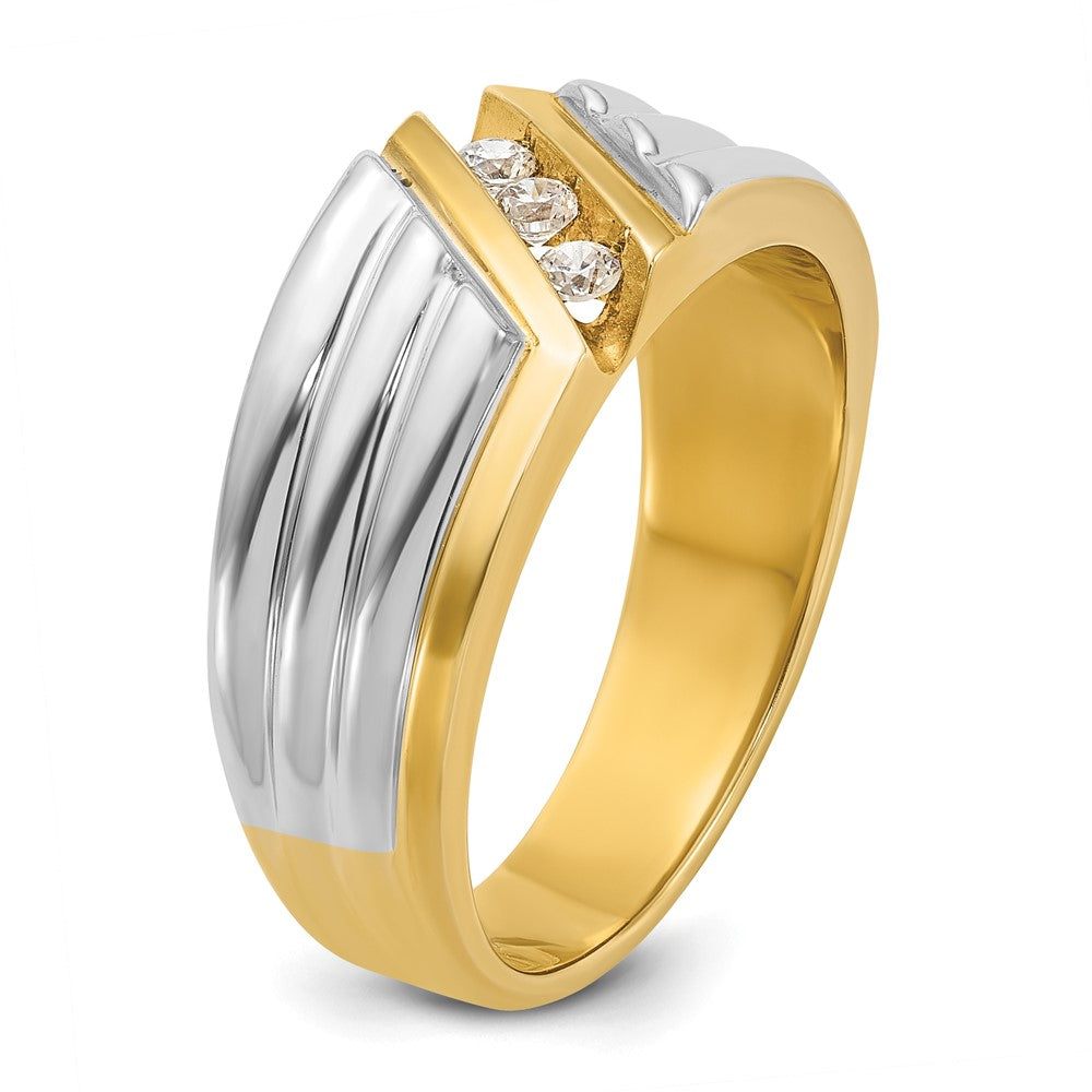 IBGoodman Two-tone Men's Polished and Grooved 3-Stone 1/6 Carat AA Quality Diamond Ring - WBC