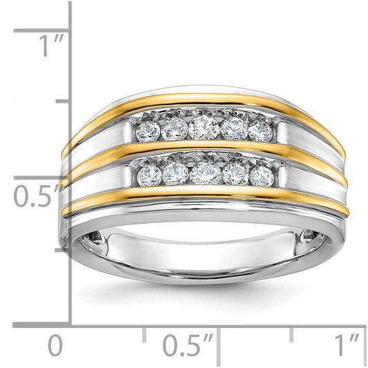 IB Goodman Men's 14K Two-Tone Gold Polished 2-Row 1/2 ct AA Diamond Ring