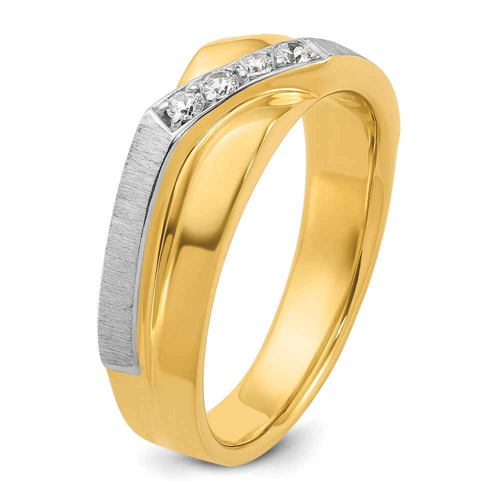 IBGoodman Two-tone Men's Polished Satin and Grooved 4-Stone 1/8 Carat AA Quality Diamond Ring - WBC