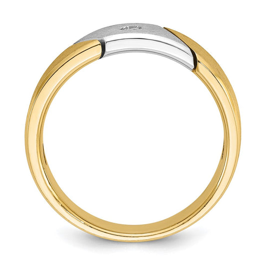IB Goodman Men's 14K Two-Tone Gold Brushstroke Polished & Satin 1/20 ct Diamond Ring