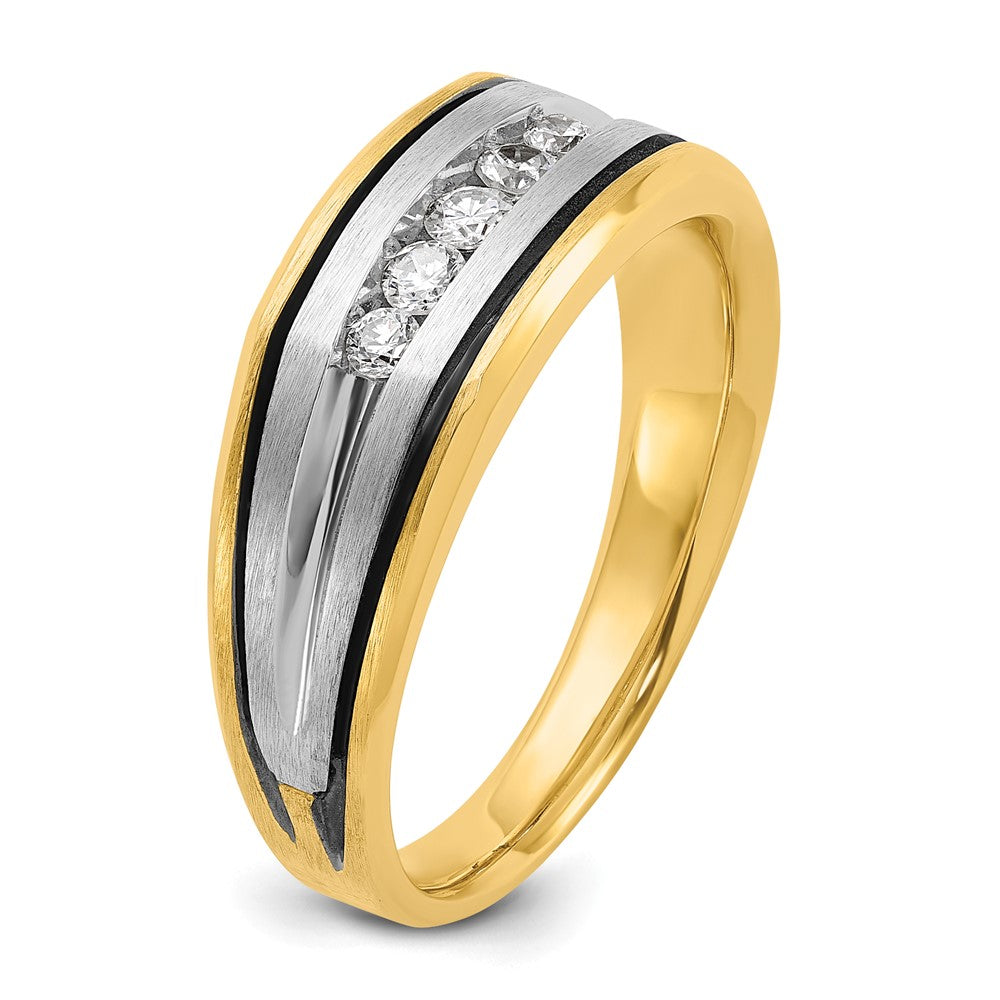 IBGoodman Two-tone with Black Rhodium Men's Polished Satin and Grooved 5-Stone 1/4 Carat AA Quality Diamond Ring - WBC