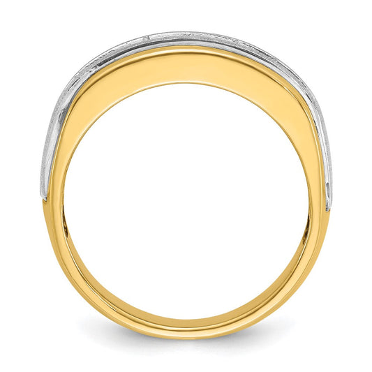 IB Goodman Men's Crown 14K Two-Tone Gold Satin & Grooved 7-Stone 3/4 ct AA Diamond Ring