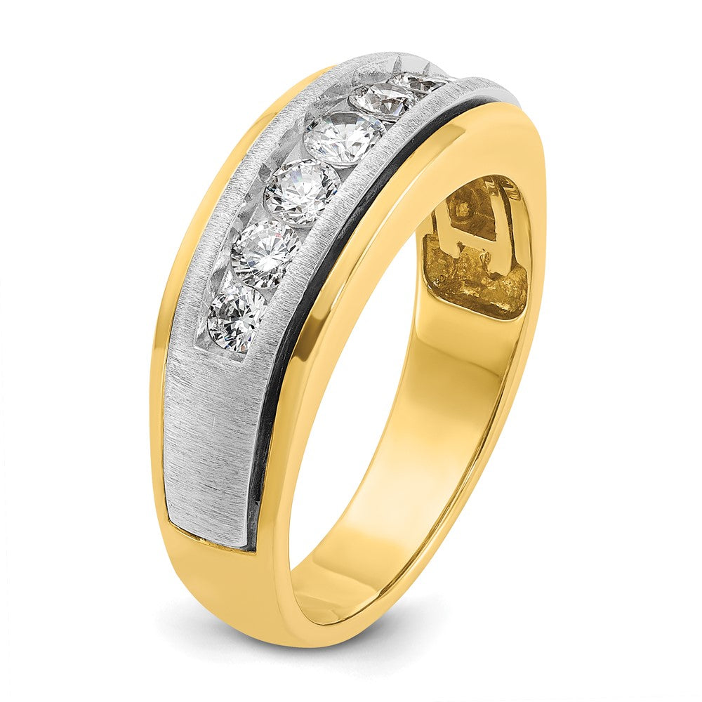 IBGoodman Two-tone Men's Polished Satin and Grooved 7-Stone 3/4 Carat AA Quality Diamond Ring - WBC