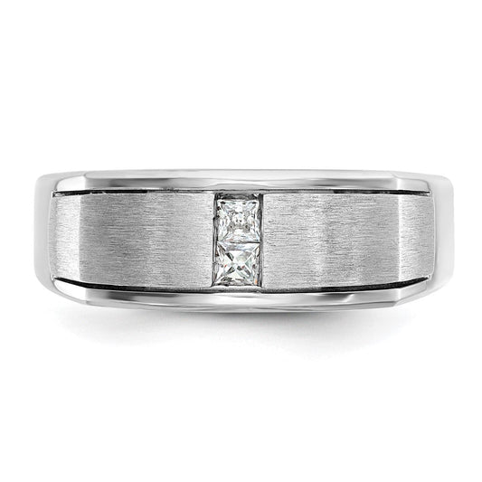 IB Goodman Men's 14K White Gold Obelisk Polished Antiqued & Satin 1/10 ct AA Diamond Ring