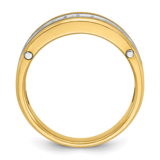 IB Goodman Men's 14K Two-Tone Gold Polished Satin & Grooved 7-Stone 1/2 ct AA Diamond Ring