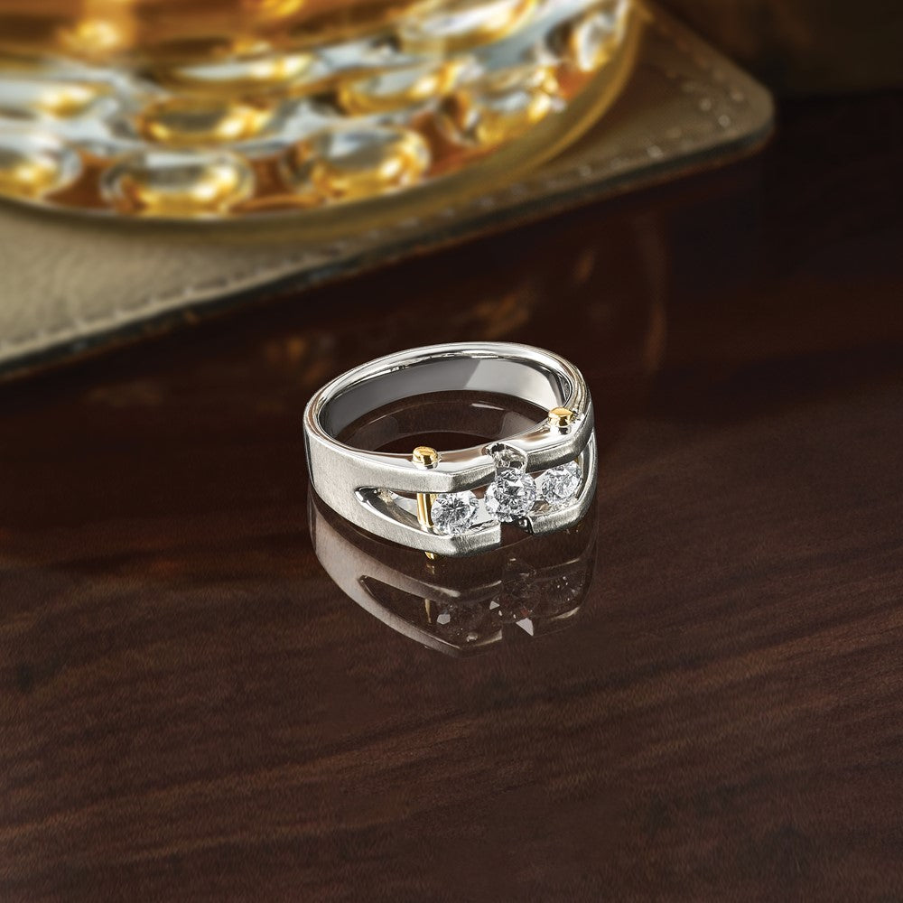 IB Goodman Two-tone Mens Polished and Satin Channel-set 3-Stone 3/4 Carat AA Diamond Ring - WBC