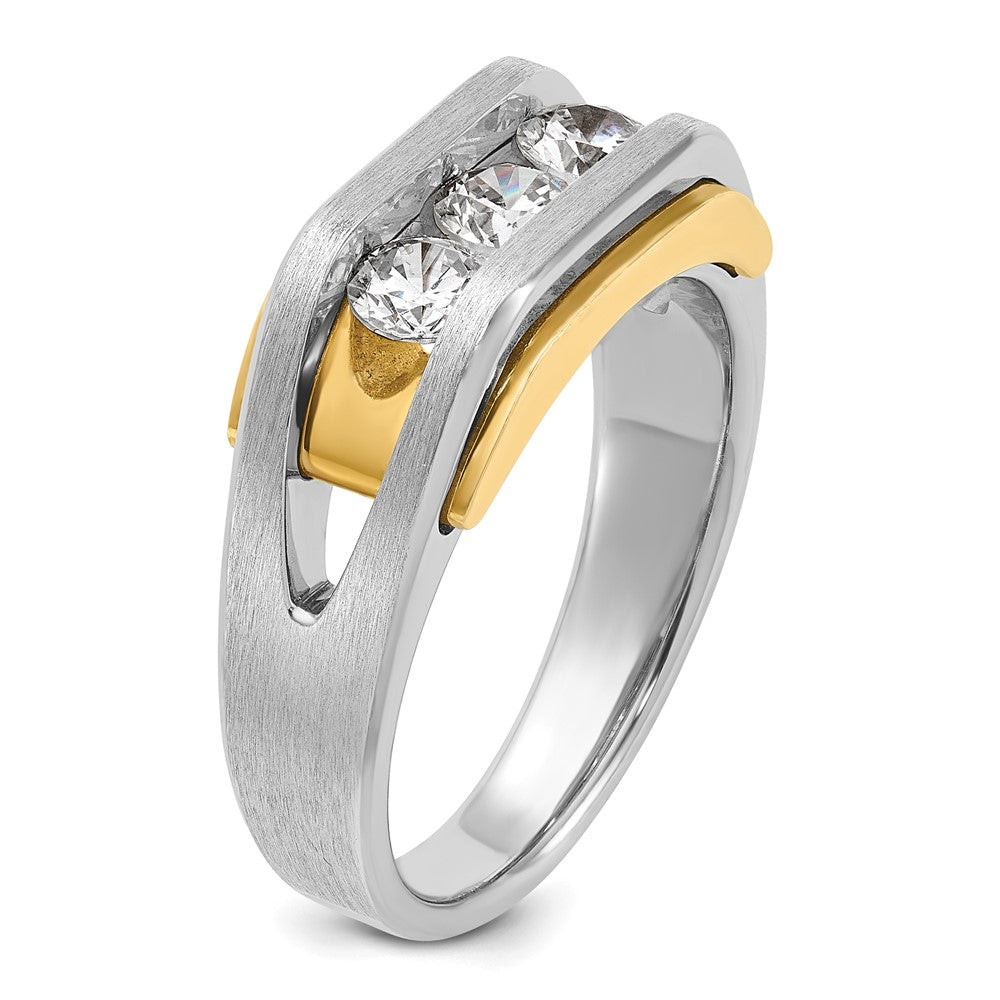 IBGoodman Two-tone Men's Polished Satin and Cut-Out 3-Stone 1 Carat AA Quality Diamond Ring - WBC