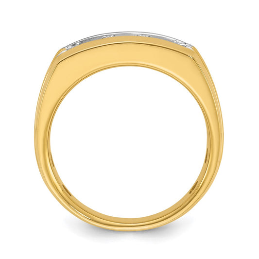 IBGoodman with Rhodium Men's Polished and Grooved 3-Stone 1/2 Carat AA Quality Diamond Ring - WBC
