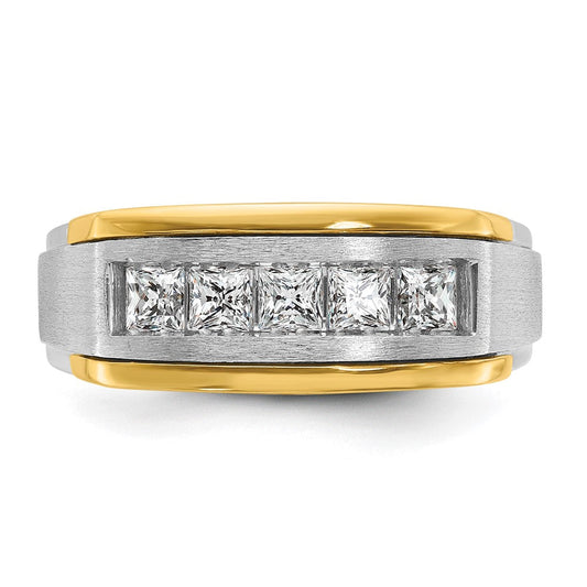 IB Goodman Men's 14K Two-Tone Gold Casement Satin & Grooved Square 5-Stone 1 ct AA Diamond Ring