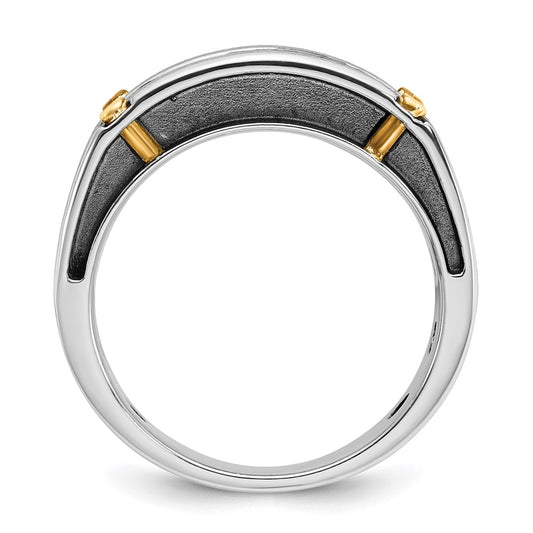 IBGoodman Two-tone with Black Rhodium Men's Polished Satin and Grooved 5-Stone 1 Carat AA Quality Diamond Ring - WBC