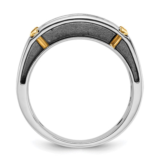 IB Goodman Men's 14K Two-Tone Gold Black Rhodium Satin & Grooved 5-Stone 1 ct AA Diamond Ring