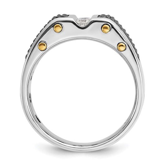 IBGoodman Two-tone with Black Rhodium Men's Polished and Textured 3-Stone 1/4 Carat AA Quality Diamond Ring - WBC