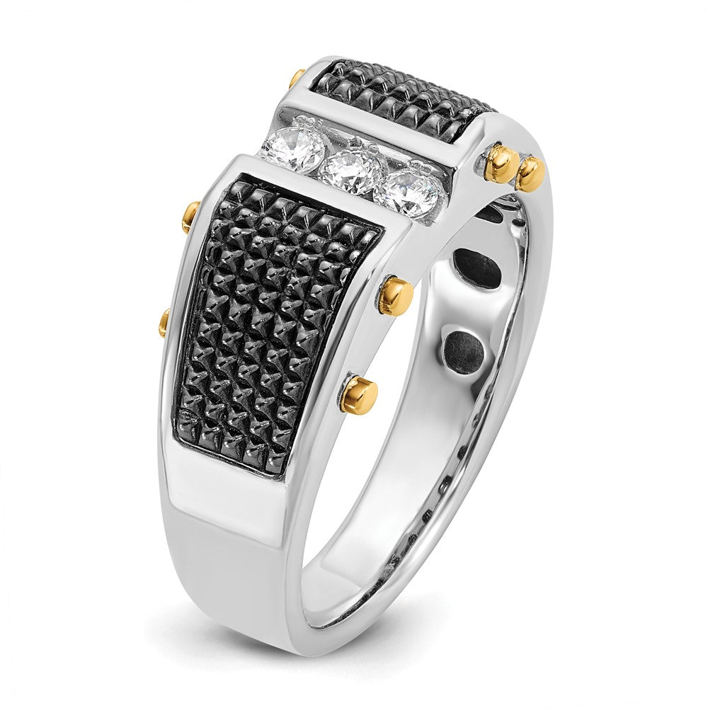 IBGoodman Two-tone with Black Rhodium Men's Polished and Textured 3-Stone 1/4 Carat AA Quality Diamond Ring - WBC