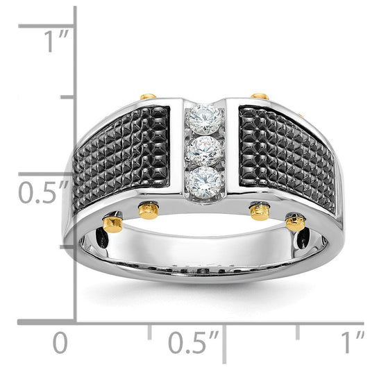 IB Goodman Men's 14K Two-Tone Gold Black Rhodium Textured 3-Stone 1/4 ct AA Diamond Ring