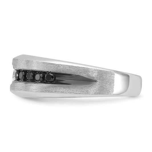 IB Goodman Men's 14K White Gold Black Rhodium Polished & Brushed Black & Diamond Ring