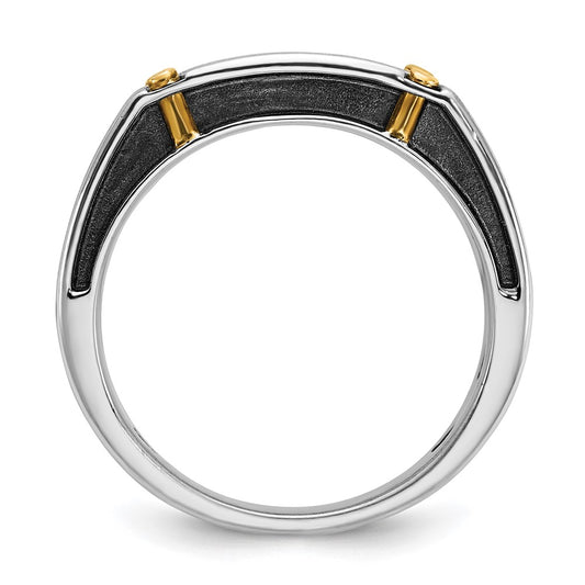 IBGoodman Two-tone with Black Rhodium Men's Polished Satin and Grooved 5-Stone 1/2 Carat AA Quality Diamond Ring - WBC