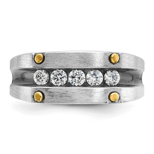 IB Goodman Men's 14K Two-Tone Gold Gearbox Black Rhodium Grooved 5-Stone 1/2 ct AA Diamond Ring