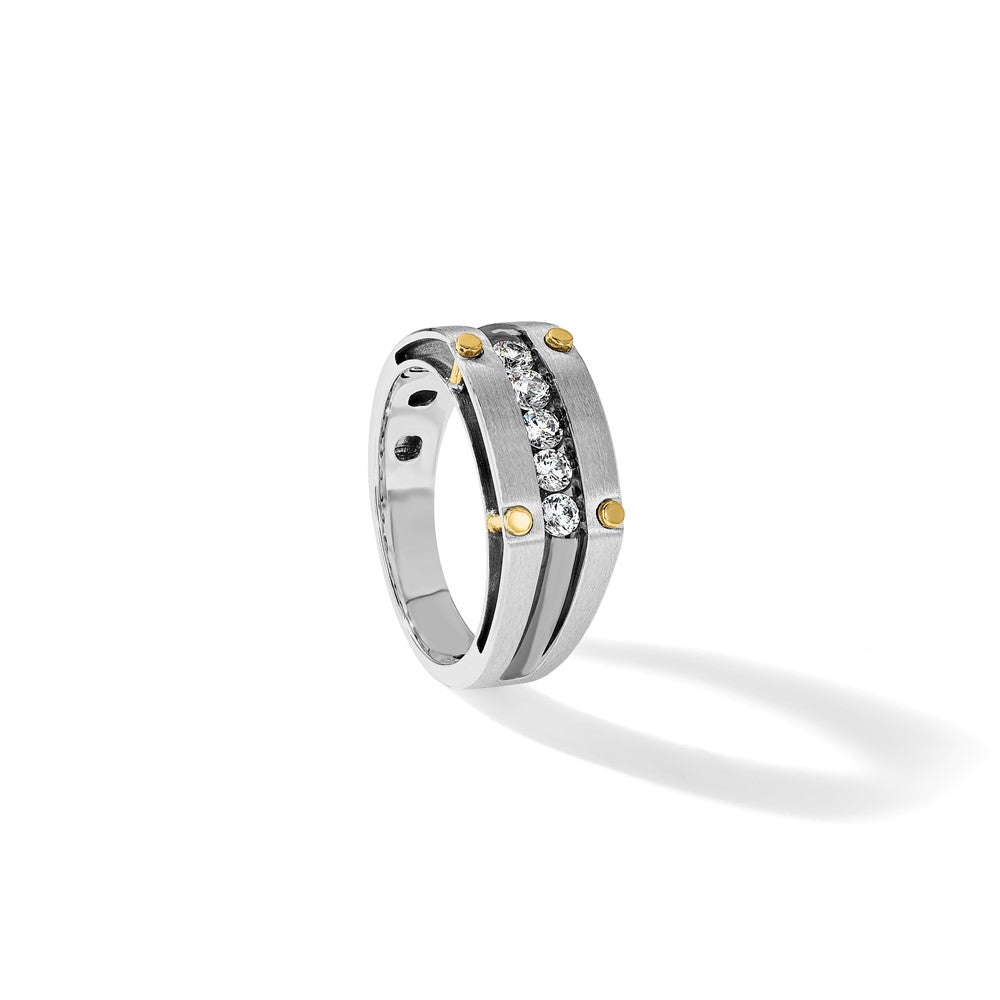 IBGoodman Two-tone with Black Rhodium Men's Polished Satin and Grooved 5-Stone 1/2 Carat AA Quality Diamond Ring - WBC