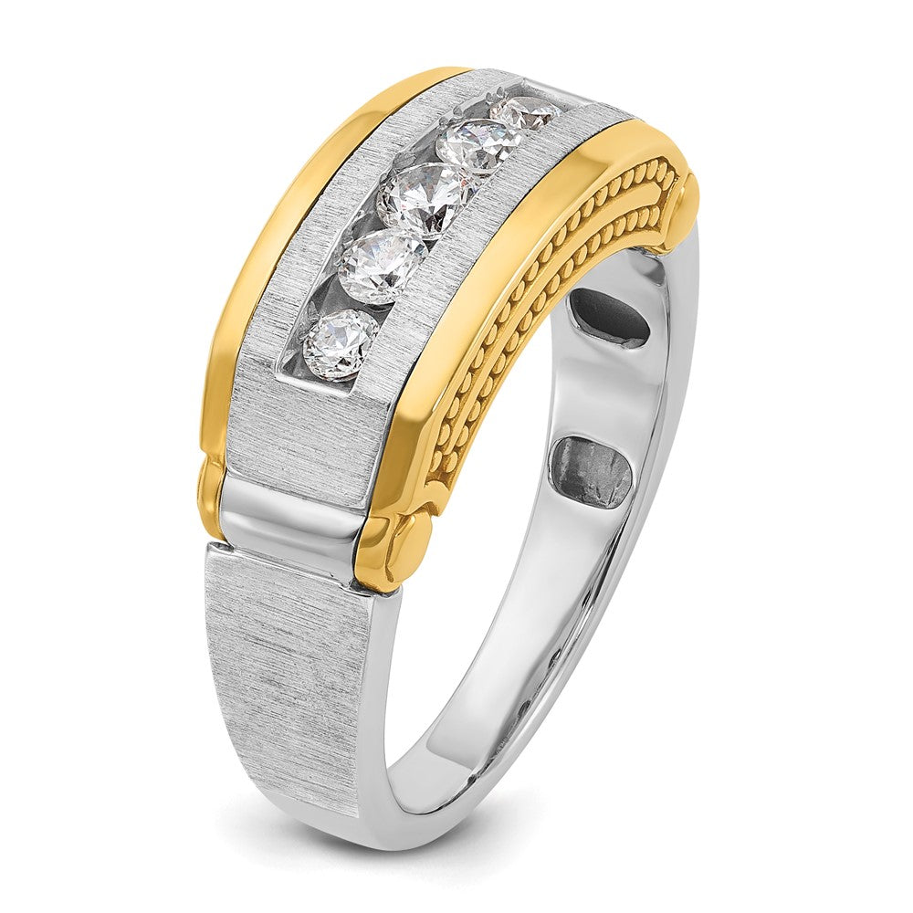 IBGoodman Two-tone Men's Polished Satin and Beaded 5-Stone 1/2 Carat AA Quality Diamond Ring - WBC