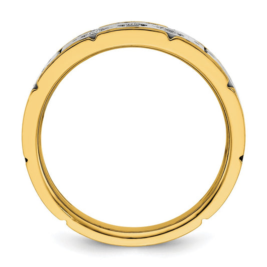 IBGoodman Two-tone Men's Polished Satin and Grooved 3-Stone 1/4 Carat AA Quality Diamond Ring - WBC
